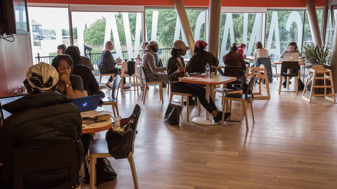 The café in the foyer of Canada Water Library. Photo Roswitha Chesher.
