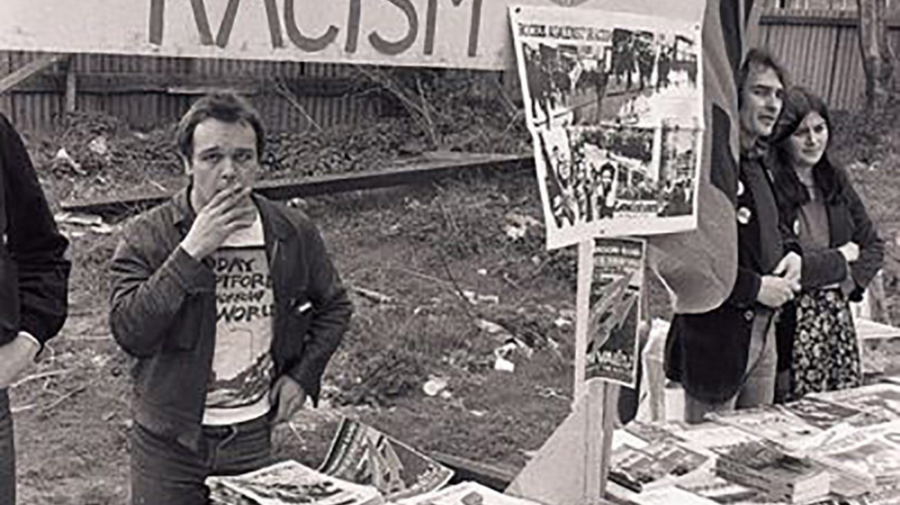 After the fire at the Albany Empire - a Rock Against Racism Stall at the site.