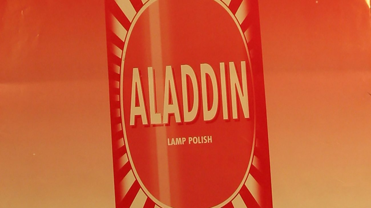 Poster for London Bubble's Aladdin in the 'new' building.