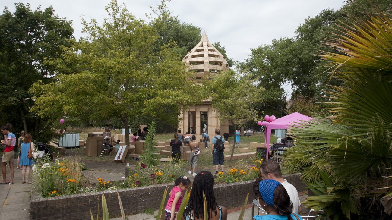 A community event in the Albany garden: The People's Tower. Photo Charlotte E Groves.