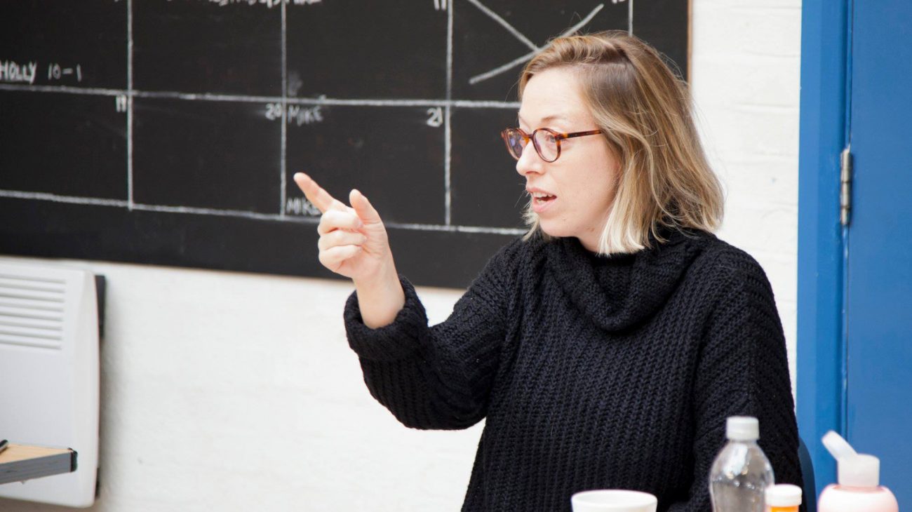 Director Laura Keefe keeping everything in line, Dennis of Penge rehearsals. Photo by Holly Revell.
