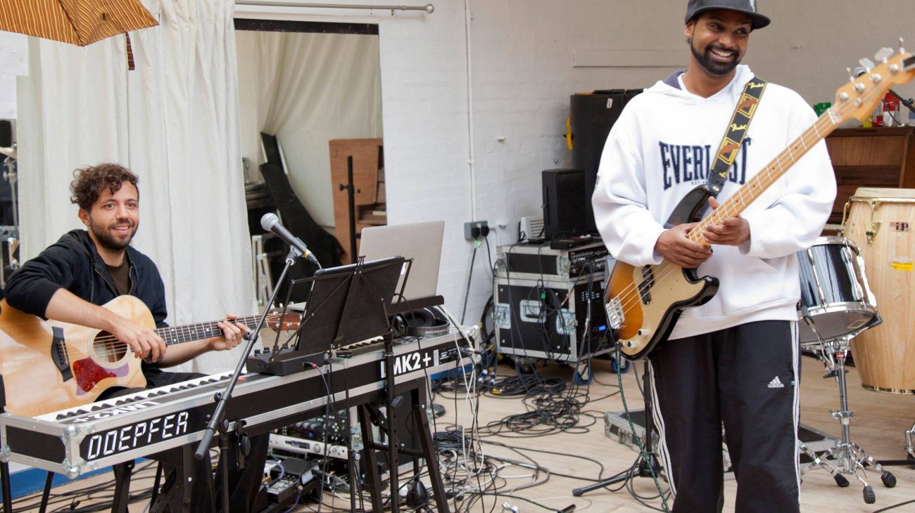 Asaf Zahor and Jorell Coiffic-Kamall, Dennis of Penge having fun at the Dennis of Penge rehearsals. Photo by Holly Revell.