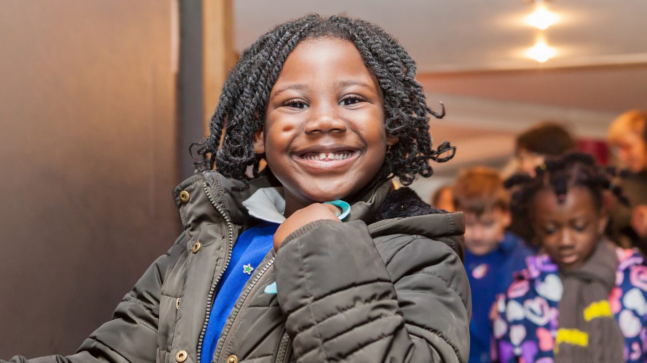 A child from Childeric School at the Albany after watching tutti frutti's 'The Ugly Duckling' as part of Every Child. Photo Chris Marchant