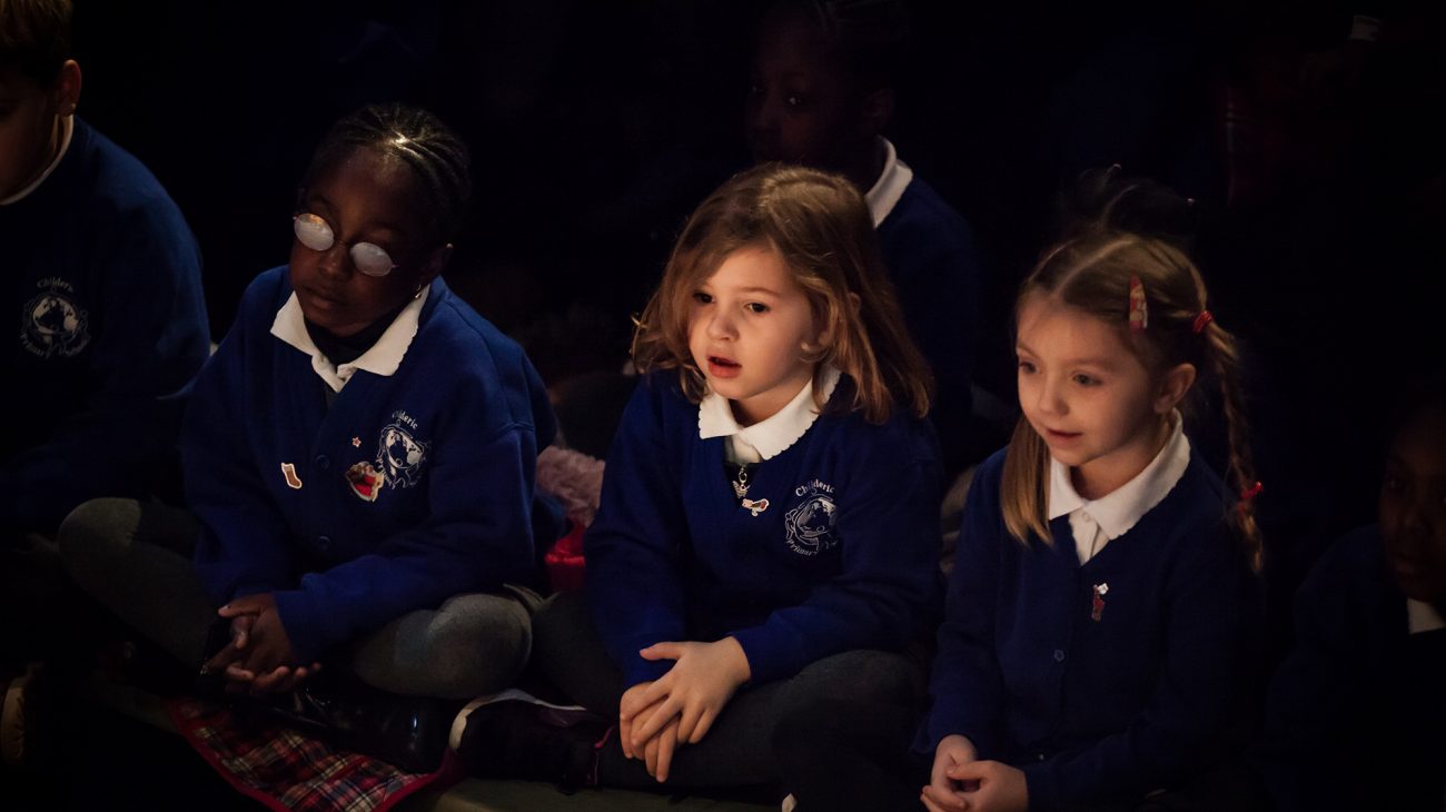 Children from Childeric School at the Albany watching tutti frutti's 'The Ugly Duckling' as part of Every Child. Photo Chris Marchant