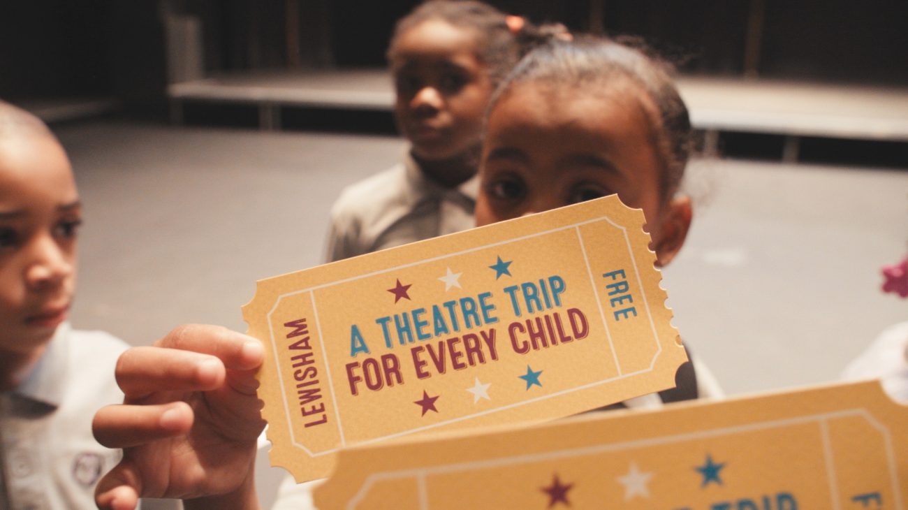 Students from Tidemill Academy in the Albany theatre, helping us make a film about the partnership