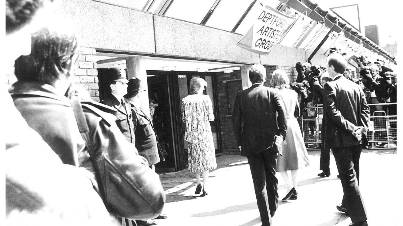 Princess Diana going into the entrance of the Albany.