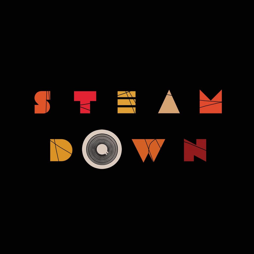 Steamdown artwork: the words on a black background in reds and oranges.