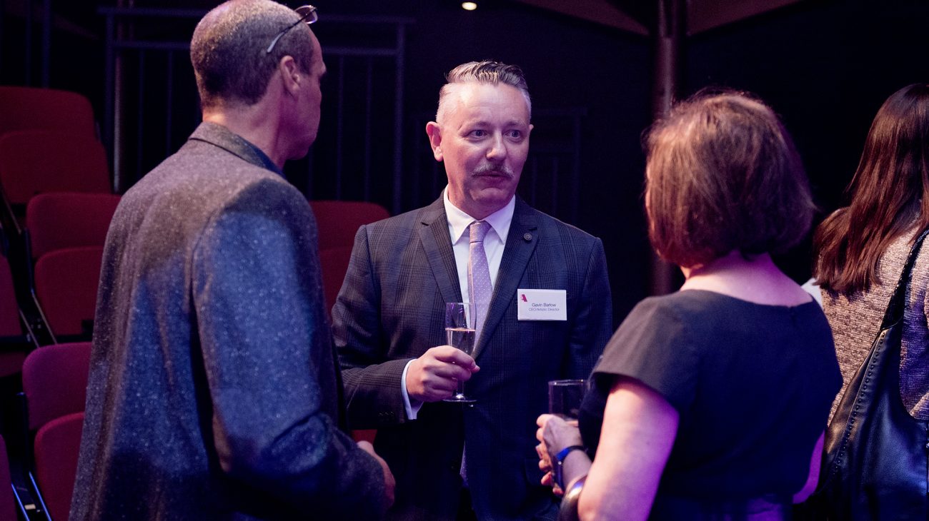 Albany chief executive, Gavin Barlow and Chair, Dame Joan Ruddock at an event at the Albany. Photo Camilla Greenwell.