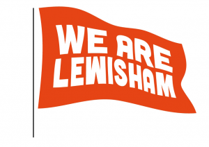 we are lewisham written on an orange flag